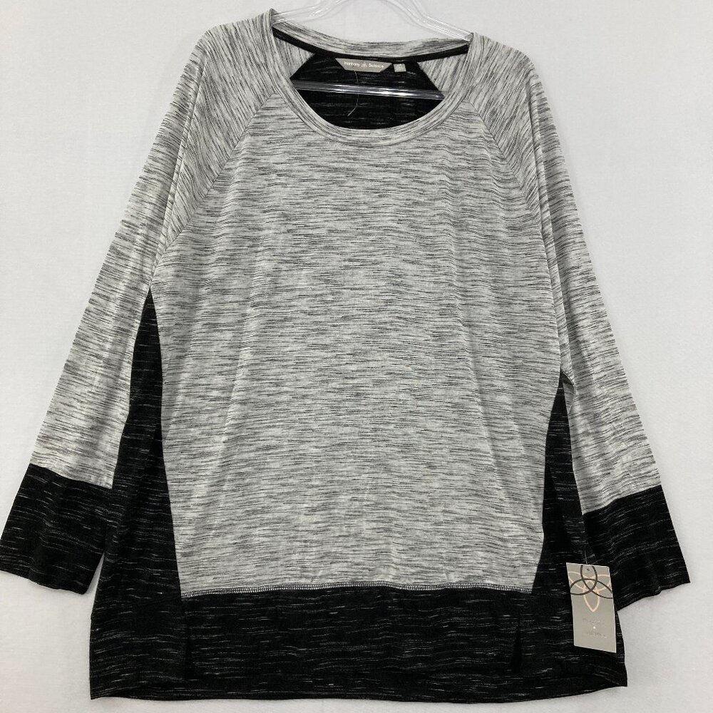 New Harmony Balance‎ size 2X Gray Black Marled Stretch Knit Comfy Pullover Top